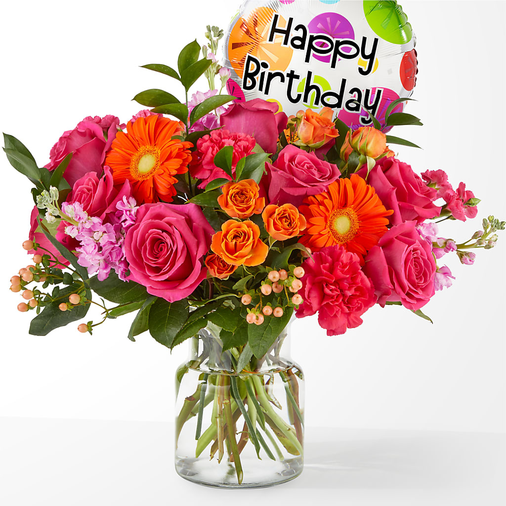 Fiesta Bouquet with Birthday Balloon – Homestead Flower Company Inc, Homestead FL