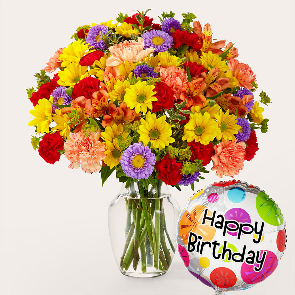 Kaleidoscope Bouquet with Birthday Balloon – Homestead Flower Company Inc, Homestead FL