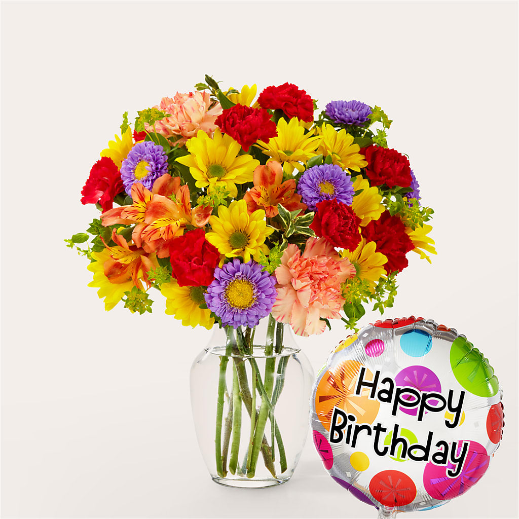 Kaleidoscope Bouquet with Birthday Balloon – Homestead Flower Company Inc, Homestead FL