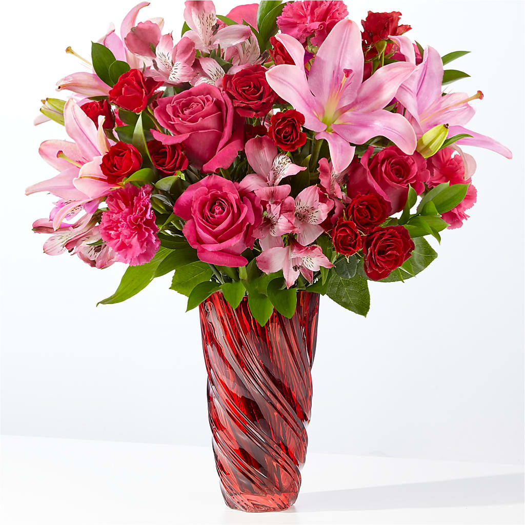 In Love Bouquet with Luxe Swirl Vase – Homestead Flower Company Inc, Homestead FL