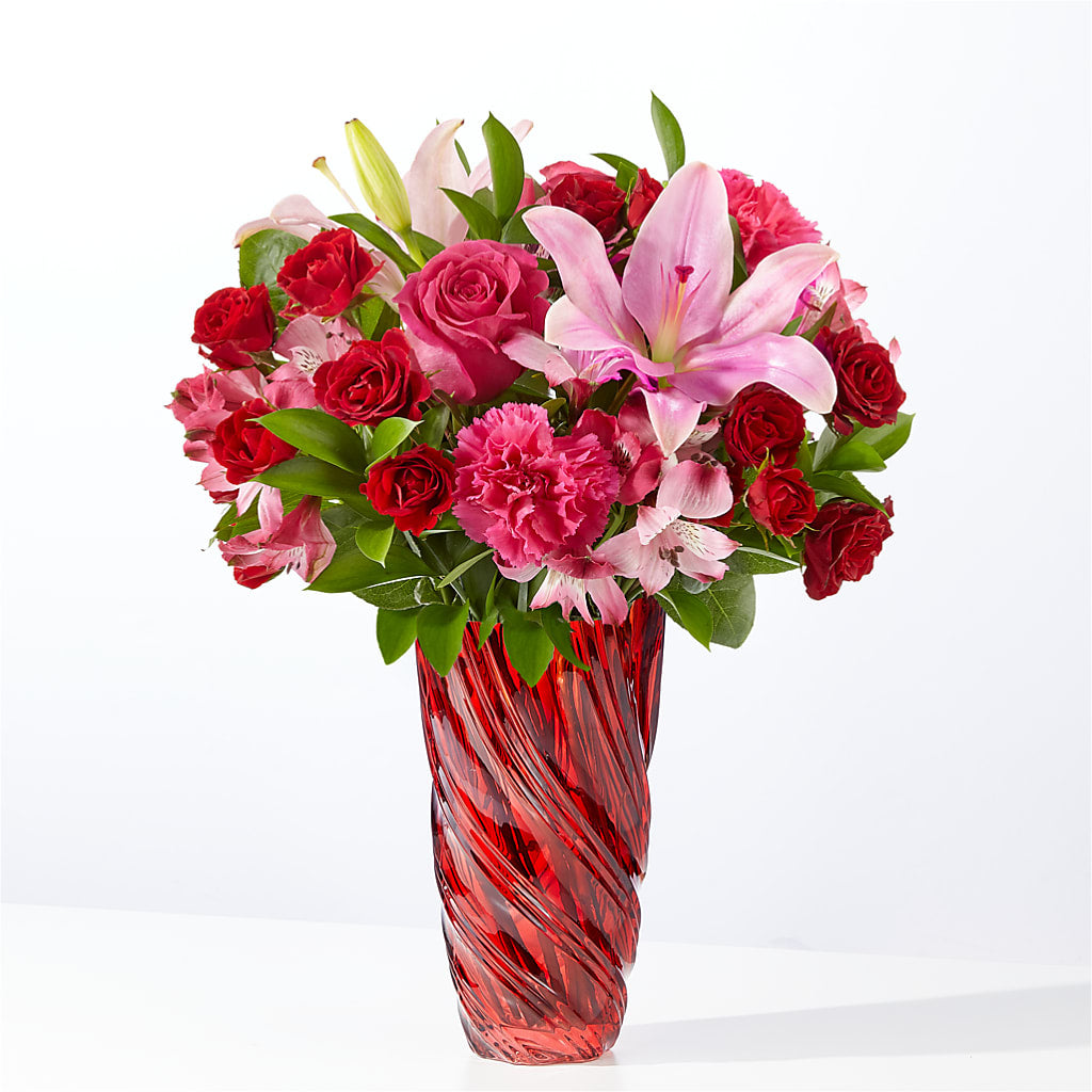 In Love Bouquet with Luxe Swirl Vase – Homestead Flower Company Inc, Homestead FL