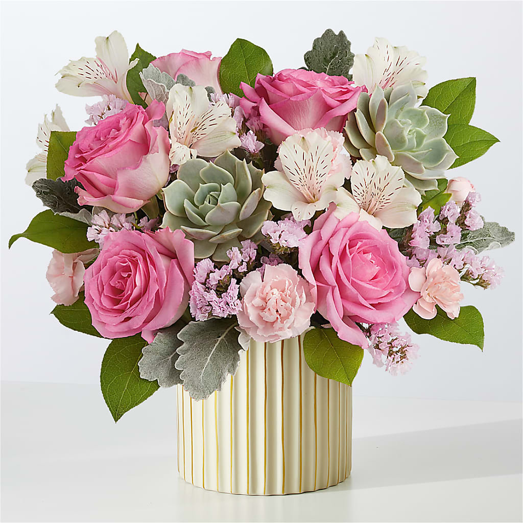 Dusty Rose Bouquet with Ivory Vase – Homestead Flower Company Inc, Homestead FL