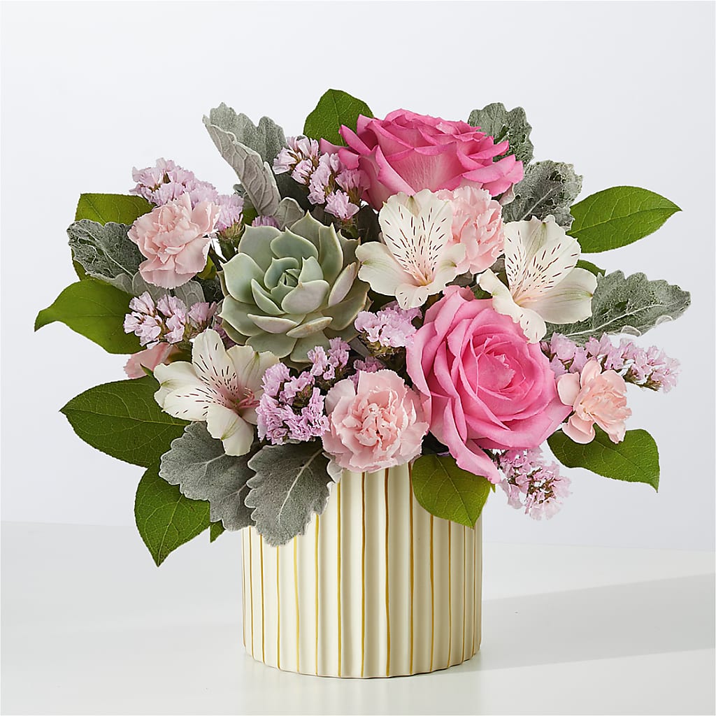 Dusty Rose Bouquet with Ivory Vase – Homestead Flower Company Inc, Homestead FL