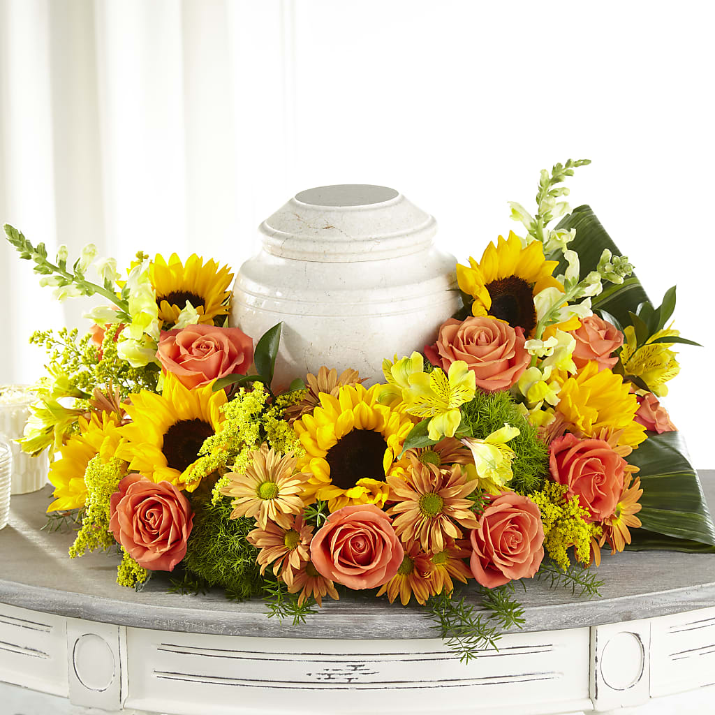 Faithful Sunflower Cremation Adornment – Homestead Flower Company Inc, Homestead FL