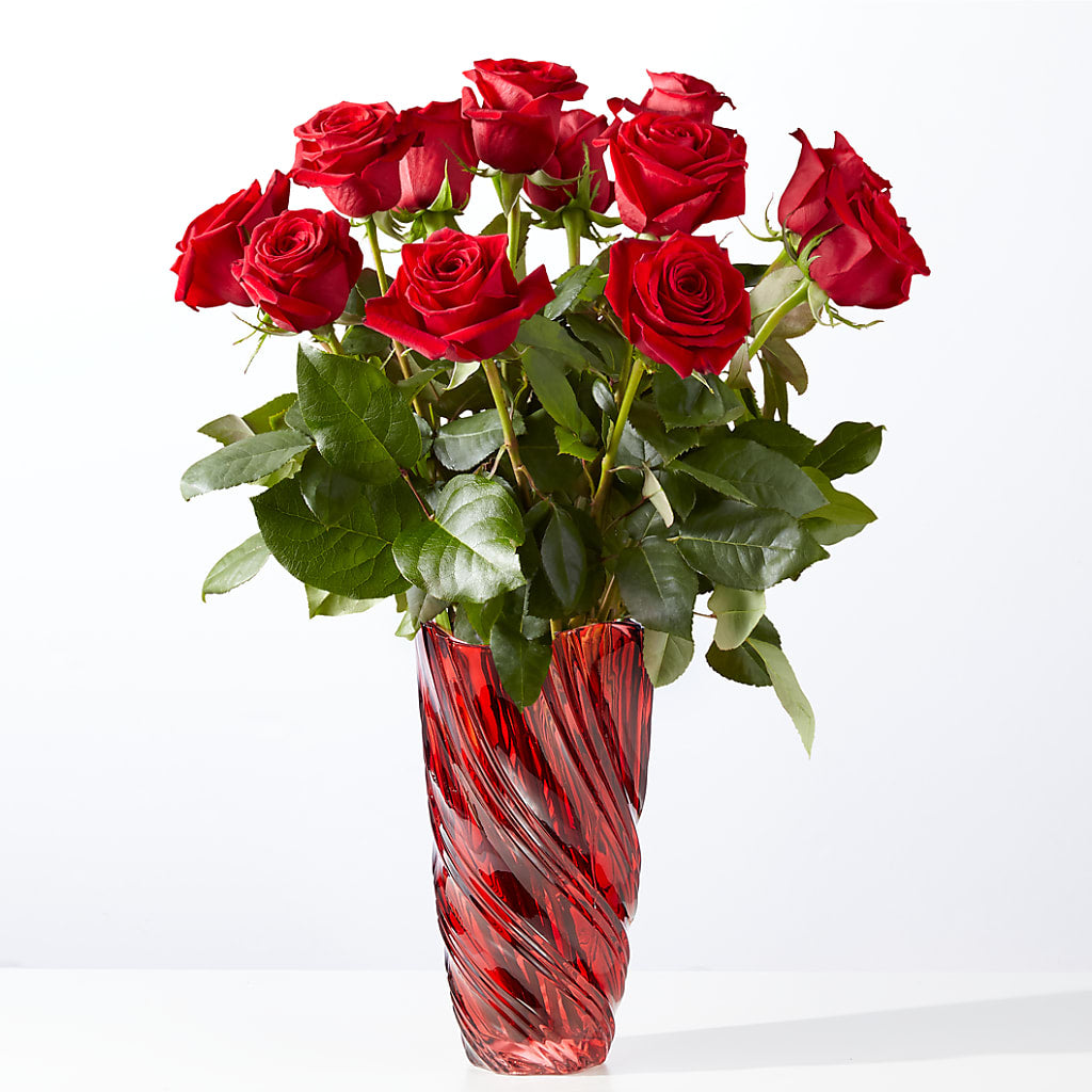 Classic Love Red Rose Bouquet with Luxe Swirl Vase – Homestead Flower Company Inc, Homestead FL
